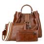 HR224 New Fashion Ladies PU Three Piece Women's Bag Handheld One Shoulder Crossbody Bucket Bag Women Large Luxury Handbag Sets