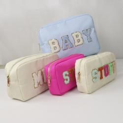 Keymay Bag Wholesale 18 colors Custom Gift DIY Cute Toiletry Cosmetic Bag Personalized Nylon Pouch Makeup Bag