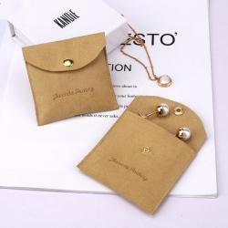 Custom Emboss Printing Microfiber Snap Bottom Pouch Earring Ring Necklace Packing Envelope Jewelry Pouch