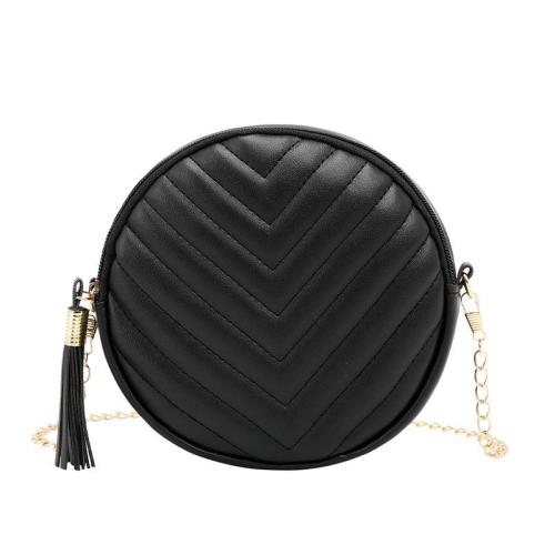 2024 Ladies V-Embroidered Single Sided round Bag with Chains Decoration Simple Fashion Portable Sling Bag