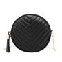 2024 Ladies V-Embroidered Single Sided round Bag with Chains Decoration Simple Fashion Portable Sling Bag