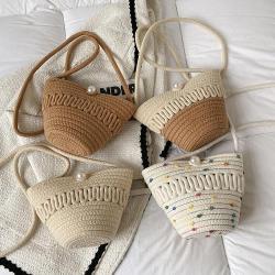 Cheap Women Woven Bucket Bags Small Shoulder Women Handbags Ladies Casual Crossbody Phone Beach Bag Wholesale