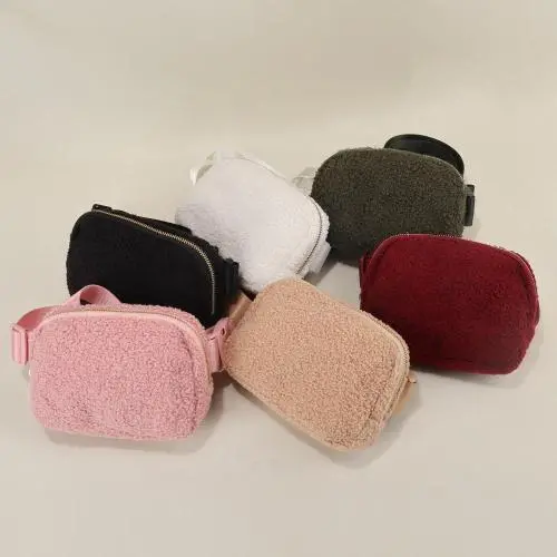 Keymay RTS Stock Winter Sherpa Fluffy Fanny Pack Everywhere Crossbody Waist Running Bag Teddy Fleece Belt Bag