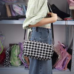 Keymay Custom High Quality Adjustable Shoulder Strap Gold Zipper Shoulder Bags Plaid Shoulder Bag Crossbody Bag Tweed for Girls
