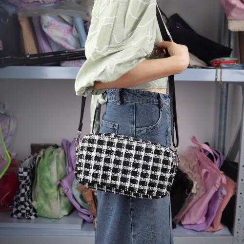 Keymay Custom High Quality Adjustable Shoulder Strap Gold Zipper Shoulder Bags Plaid Shoulder Bag Crossbody Bag Tweed for Girls
