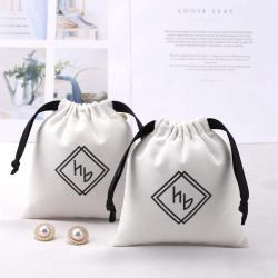 Custom Logo Printing White Cotton Twill Skincare Product Packing Bag High Quality Reusable Gift Jewelry Dust Cotton Pouch