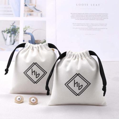 Custom Logo Printing White Cotton Twill Skincare Product Packing Bag High Quality Reusable Gift Jewelry Dust Cotton Pouch