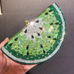 Watermelon Diamond Dinner Bag Flat Bottom Full Diamond Handheld Bag