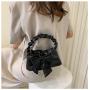 HR489 Women Handheld Bags Fashion Chain Cute Bow Tie Single Shoulder Crossbody Bag PU Pleated Comfortable Handheld Women's Bag