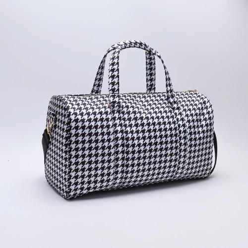 Keymay Custom Large waterproof Houndstooth Black Pink Gym Tote Bag Weekender Overnight Bags Duffle Bags for Men