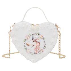 Factory customized heart design girls hand bag Lolita stylish lace decoration women crossbody bag