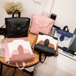 Contrast backpack Mini Backpack Children's Schoolbag Single Shoulder Messenger Bag Zipper Square Button Handbag for Ladies