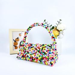 Custom acrylic resin woven beads shoulder hand bag Logo Wholesale Colorful  Pink American Bead Purse Phone Bag Pearl Beaded Bags