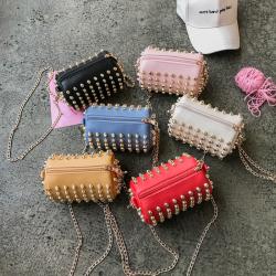 Fashion Willow Nail 2023 New Mini Head Bag Personality Chain High Texture Women's Bag Fashion Pu Zipper One Shoulder Bucket Bag