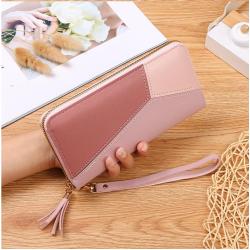 2024 New Fashion Ladies Large Capacity Zipper Wallet Contrast Color Stitching Waterproof Carry Bag Japan South Korea Style
