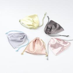 Colorful Custom Logo Printed Small Jewelry Faux Silk Packing Bag High End Drawstring Gift Silk Bag