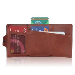 Wholesale Customized Color Material Logo Multifunctional Slim Red Leather Metal Card Holder Mens Wallet Rfid