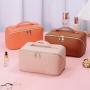 Factory wholesale Square grid woven tone retro makeup bag PU leather large capacity multi function Cosmetic bag makeup bag