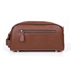 Premium leather travel pouch makeup bag toiletry bag customized with logo genuine leather men's cosmetic bag