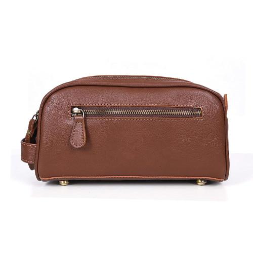 Premium leather travel pouch makeup bag toiletry bag customized with logo genuine leather men's cosmetic bag