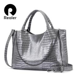 REALER wholesale ladies pu leather vegan bags fashion snake pattern shoulder crossbody bags hot sale women tote hand bags