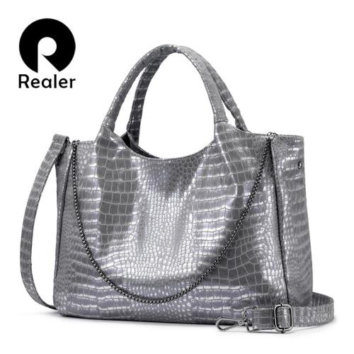 REALER wholesale ladies pu leather vegan bags fashion snake pattern shoulder crossbody bags hot sale women tote hand bags