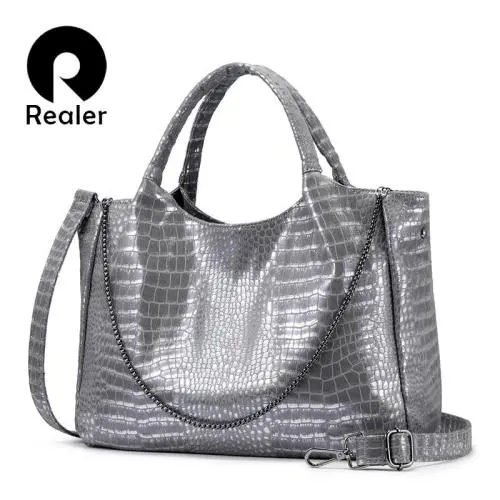 REALER wholesale ladies pu leather vegan bags fashion snake pattern shoulder crossbody bags hot sale women tote hand bags