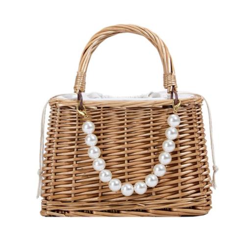 High Quality Square Silk Ribbon Hollow Out Pearl Handbags China Tote Beach Bags Straw Bucket Bag New Handbags