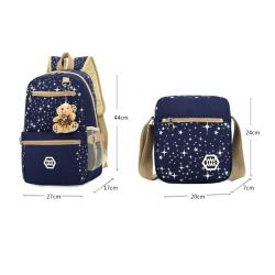 Star Printed Canvas Backpacks With Bear Pendant 3pcs Set School Bags Bookbags With Crossbody Bag For Teenage Boys Girls