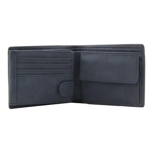 Eco vegan leather trifold wallet slim rfid men's wallet in horizontal with coin compartment and 2 mesh id pocket