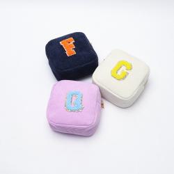 Keymay High Quality Fall Winter Promotional Navy Blue Pink Lilac Nude Cosmetic Pouch Make Up Bag Cosmetic Corduroy Makeup Bag