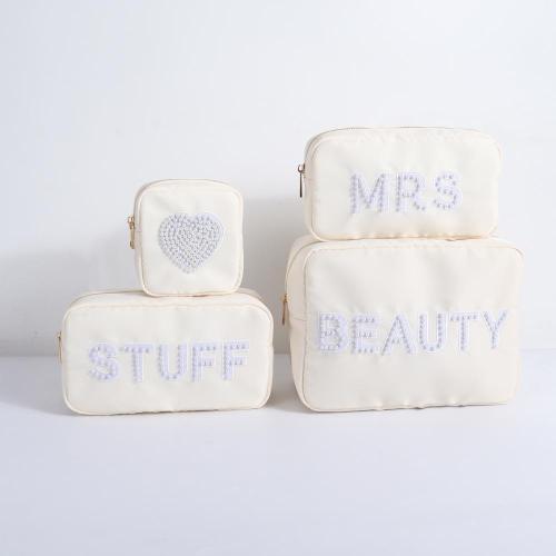 Keymay New Design RTS Stock Bridesmaid Gift Embroidery Pearl Letter MRS Wedding Cosmetics Bags Lettered Pouch Bride Makeup Bag