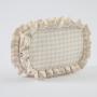 Keymay Hot Sale Rts Stock Cream Gingham Ruffle Cosmetic Bag Frilly Makeup Bag Checkered Makeup Bag Pleated Edge Pouch Cocmetic
