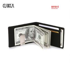 HF070 CUIKCA Men Wallet Purse PU Leather RFID Blocking Simple Wallet Stainless Steel Clip Money Clip ID Bank Credit Card Holders