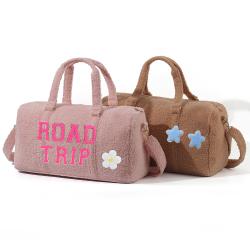 Keymay Winter Multi-color Large Capacity Handbag Teddy Sherpa Travel Bag Duffle Bags Weekend Travel Duffel Bag for Women