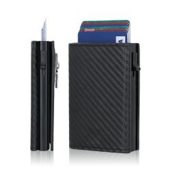 Premium Slim Minimalist Credit Card Holder Automatic Pop Up Wallet  Leather Aluminium Card Holder RFID Blocking Wallet