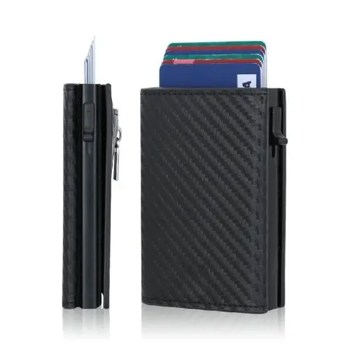 Premium Slim Minimalist Credit Card Holder Automatic Pop Up Wallet  Leather Aluminium Card Holder RFID Blocking Wallet