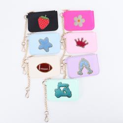 Keymay RTS Fast Shipping Lightweight Personalized Chenille Patches Nylon Small Purse Keychain Wallet Card Holder Coin Purse Mini