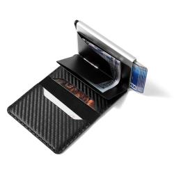 2024 Carbon Fiber Automatic Pop-up Card Case PU Card Holder Wallet RFID Anti-theft Anti-Scanning Aluminum Metal Box Card Holder