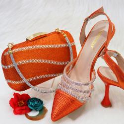 New Arrival Nigerian Party Shoes And Bags Set High Heels Ladies Gold Blue Shoes Wedding Party Luxury