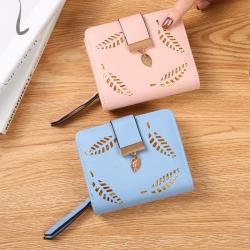 2024 Factory Direct Ladies Short Section Wallet Leaf Hollow Large Capacity Card Holder Wallet Two Fold Clutch Coin Purse