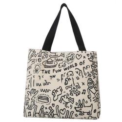 HR649 Women Canvas Cloth Tote Shopping Bag Fashion Ladies Casual Shoulder Bags Cute Graffiti Simple Versatile Women's Bag