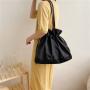 Large-Capacity Nylon Women's Sling Shoulder Bag 2023 Fashion Drawstring Pleated Tote Bag Splicing Design Female Bucket Handbag