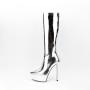 Banquet Botas Hot Selling Lady High Heels Metallic Boots Women Thick Sole Back Zipper Pointy Toe Platform Heels Mid Calf Boots