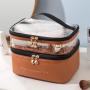 Multifunction Transparent Large Capacity Zipper Makeup Bag Double Layer PVC PU Toiletry Cosmetic Bag