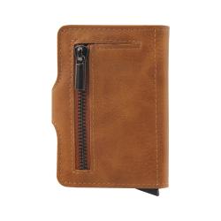 Hot sale leather card holder rfid wallet leather metal credit card holder wallet with coin purse