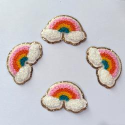 Self-adhesive Chenille Pearl Letter 26 Full Alphabets Vowel Monogram Rainbow Flight Patch Glitter Embroidery Chenille Patches