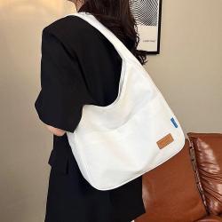 HR273 INS Solid Color Simple Underarm Bag Girls' Canvas Design Sense Handbag Student Class Daily Pairing One Shoulder Tote Bag