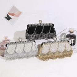Wholesale Inlaid Diamond Tassel Handheld Chain Box Dinner Hand Bags Ladies Rhinestone Evening Bag Women Handbag