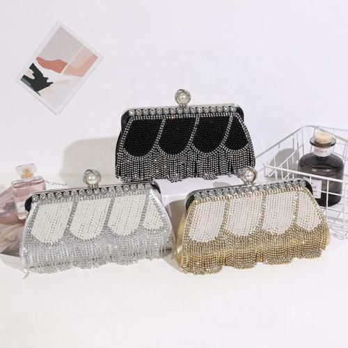 Wholesale Inlaid Diamond Tassel Handheld Chain Box Dinner Hand Bags Ladies Rhinestone Evening Bag Women Handbag